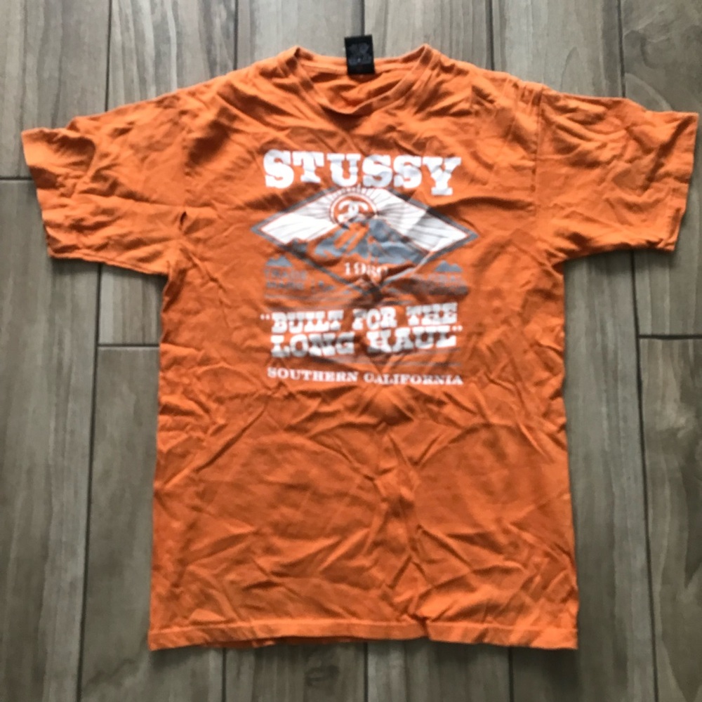 STUSSY TEE SHIRT SHORT SLEEVE ORANGE VINTAGE RARE